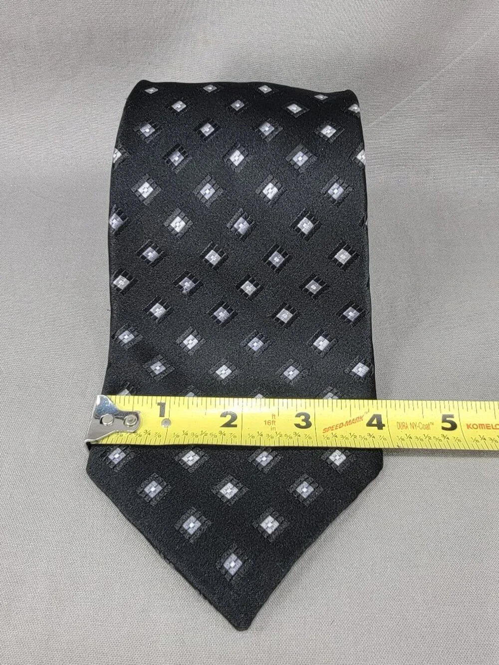 Pronto Uomo Silk Necktie Tie Mens Black Gray Geometric Diamond Square